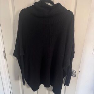 Alya Cowl Neck Pullover Sweater Women M/L Waffle Knit Oversize Cozy Black Ruffle